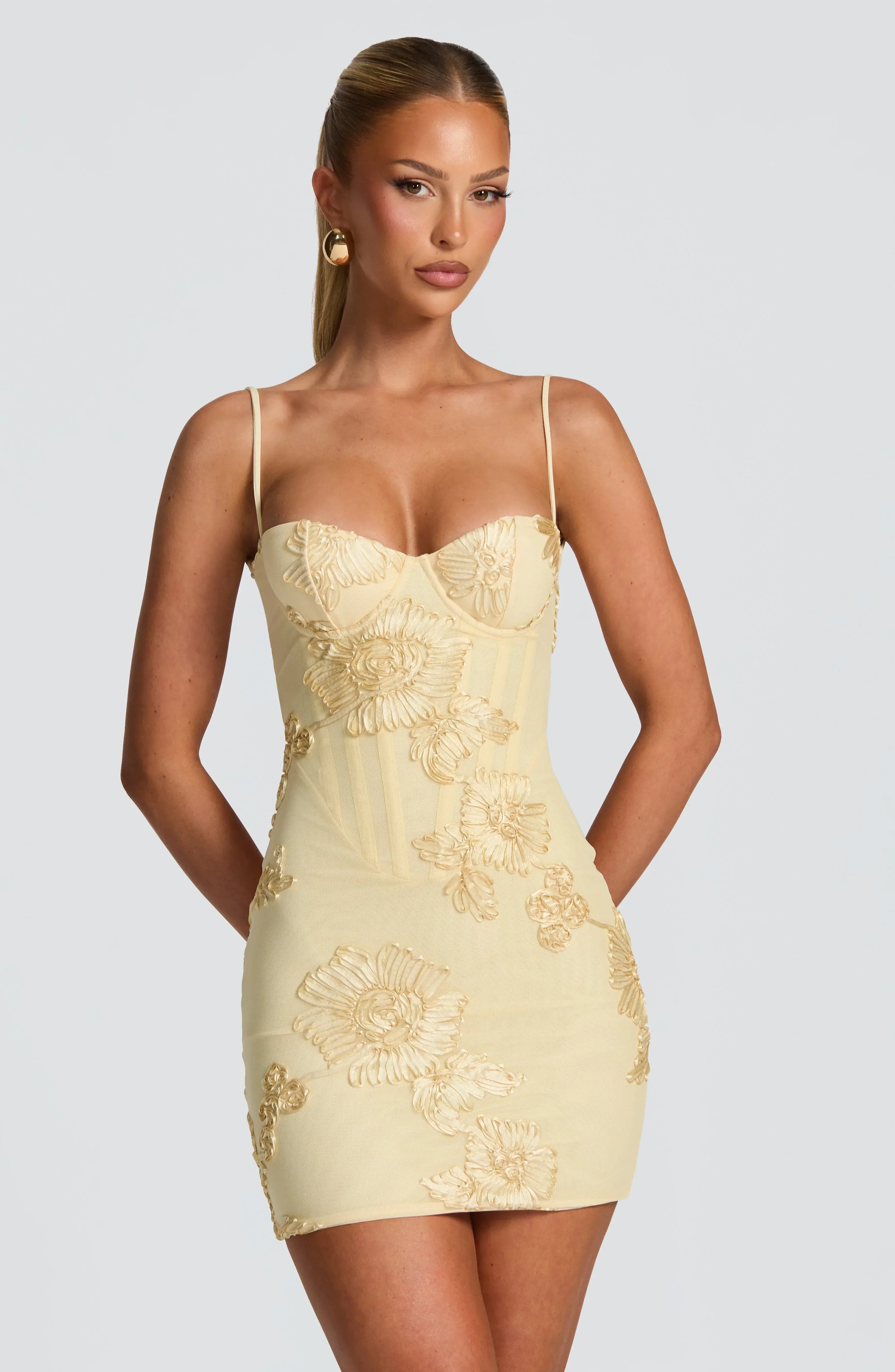 Womens Heavy-Duty 3D Floral Bustier Fishbone Short Camisole Dress Jovera Joyce