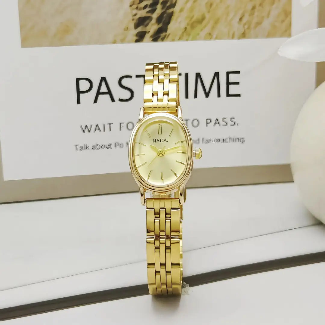 New Naidu Oval Dial Steel Strap Women's Watch, Niche Women's Watch with Studs, High-End Light Luxury Quartz Watch