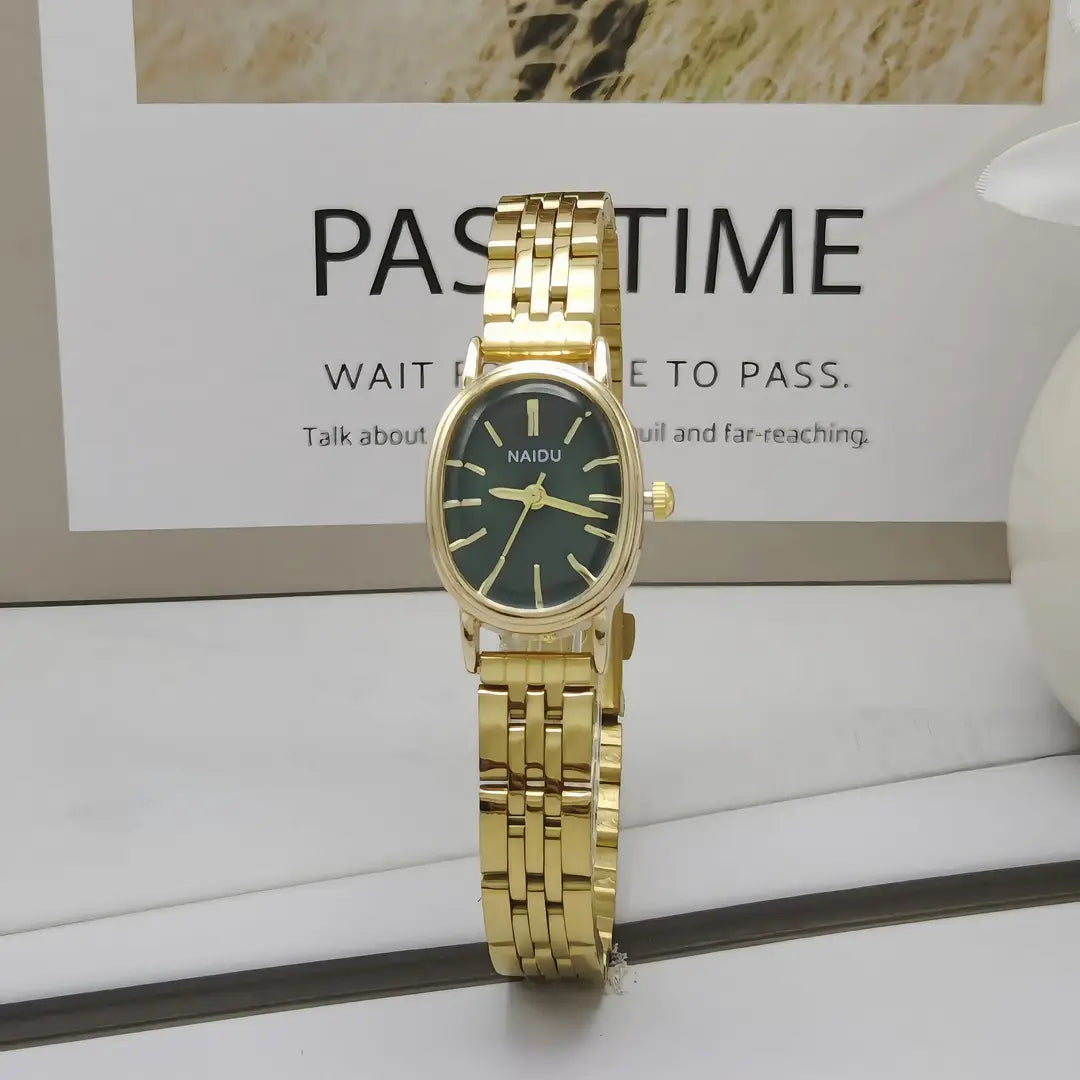 New Naidu Oval Dial Steel Strap Women's Watch, Niche Women's Watch with Studs, High-End Light Luxury Quartz Watch