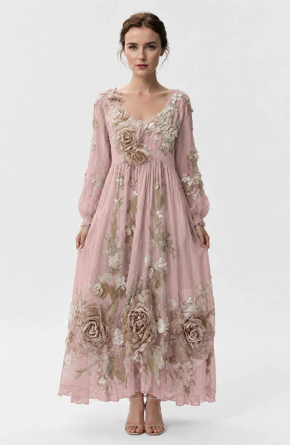 Jovera Joyce Fleur Élégance 3D Bloom Maxi Dress