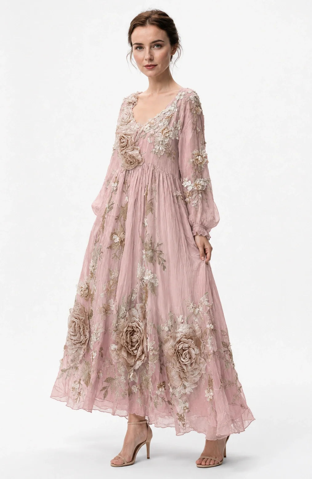 Jovera Joyce Fleur Élégance 3D Bloom Maxi Dress