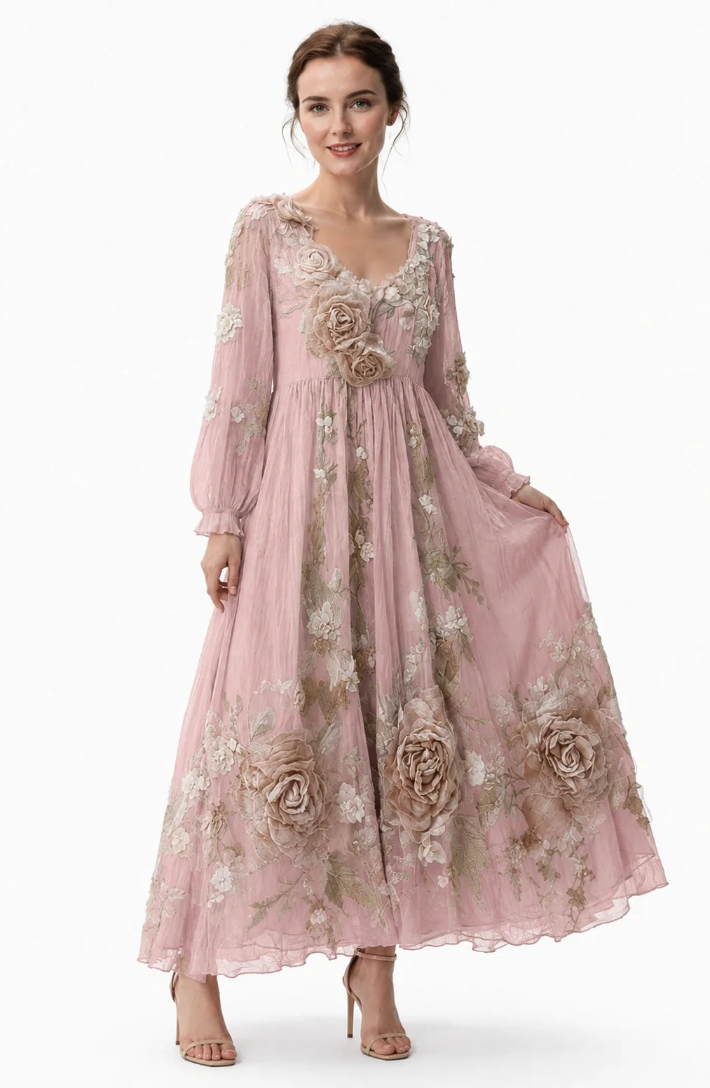 Jovera Joyce Fleur Élégance 3D Bloom Maxi Dress
