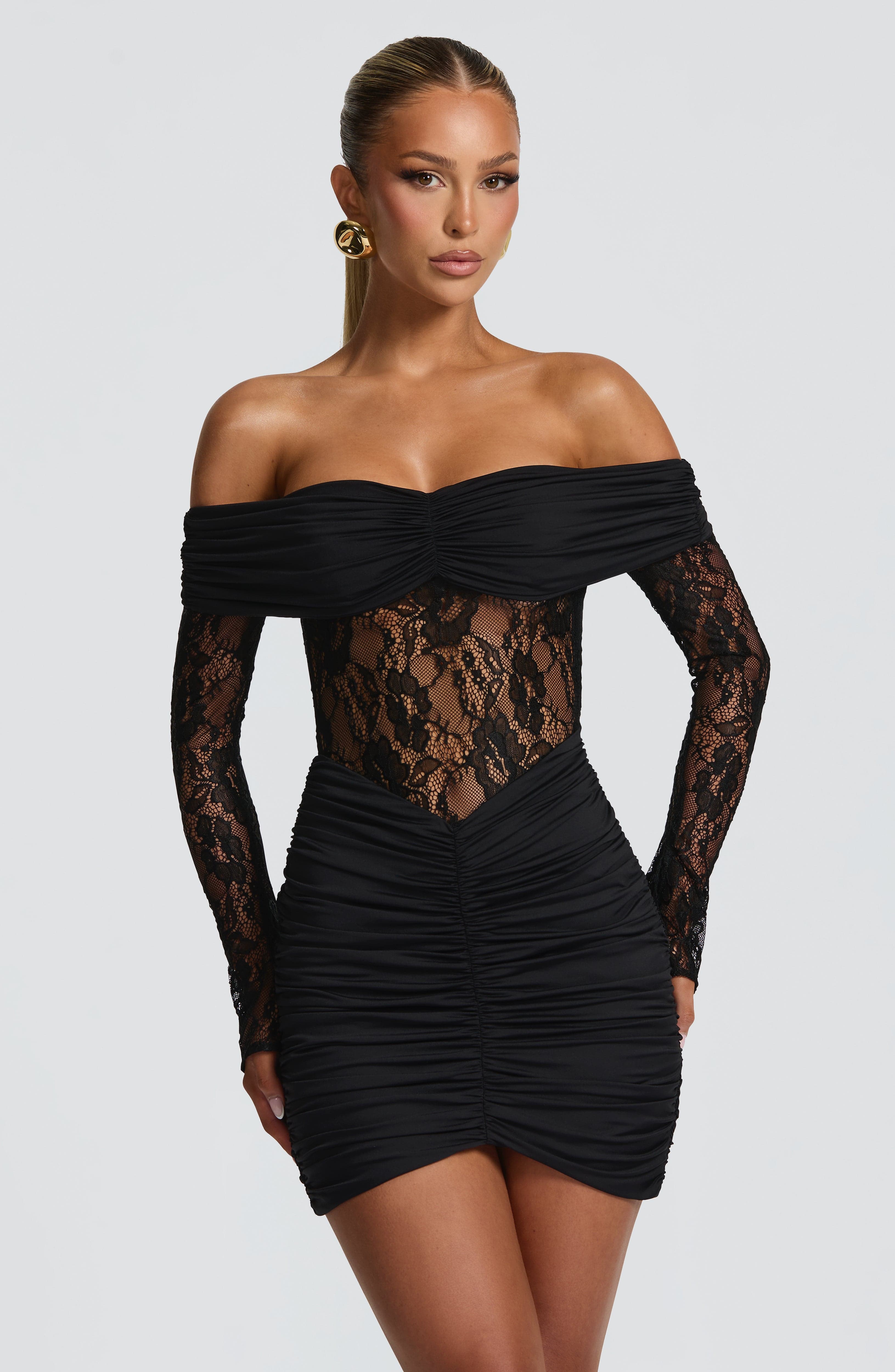 Women's Off-the-Shoulder Lace Patchwork Sheath Mini Dress Jovera Joyce