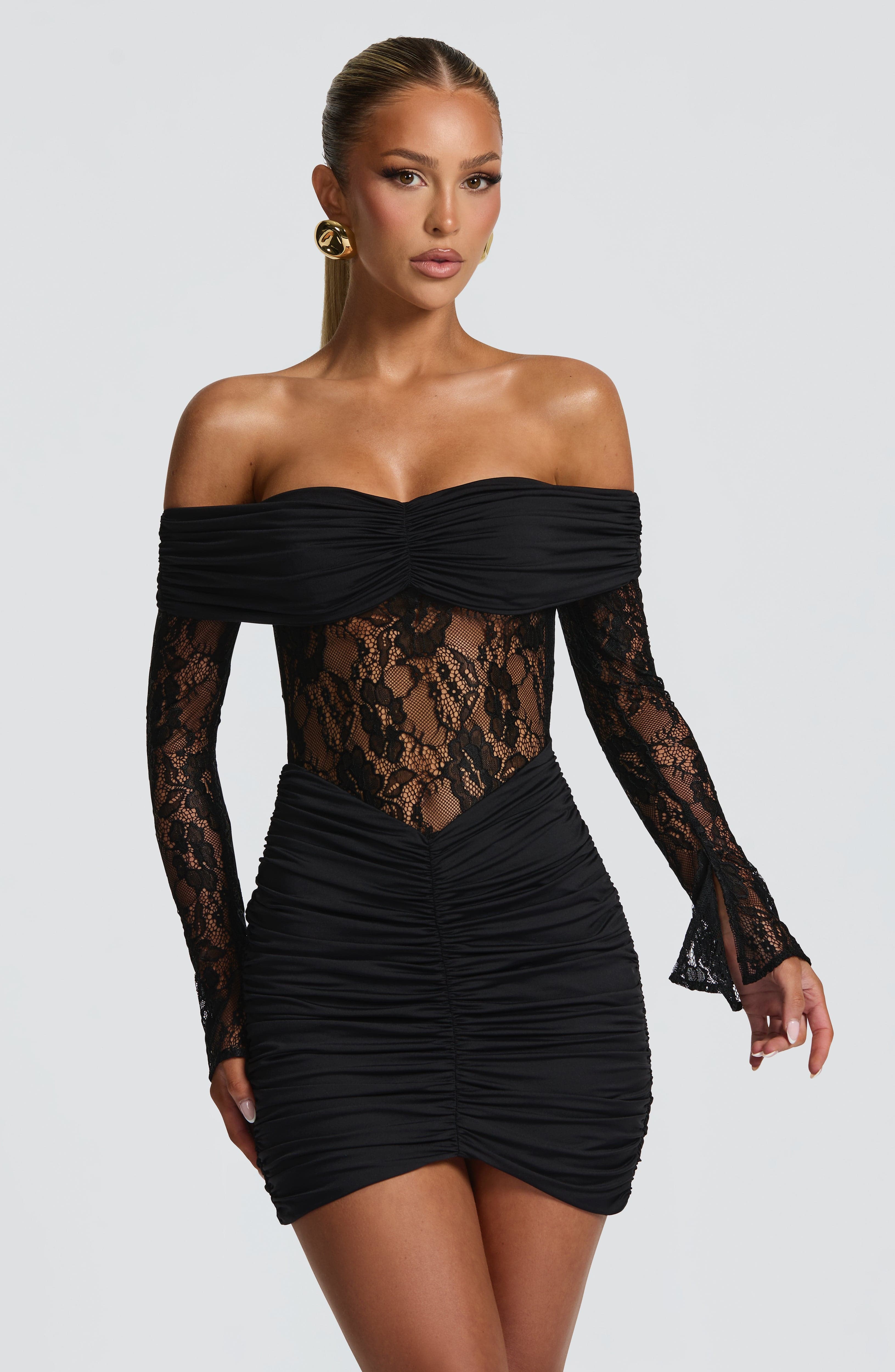Women's Off-the-Shoulder Lace Patchwork Sheath Mini Dress Jovera Joyce