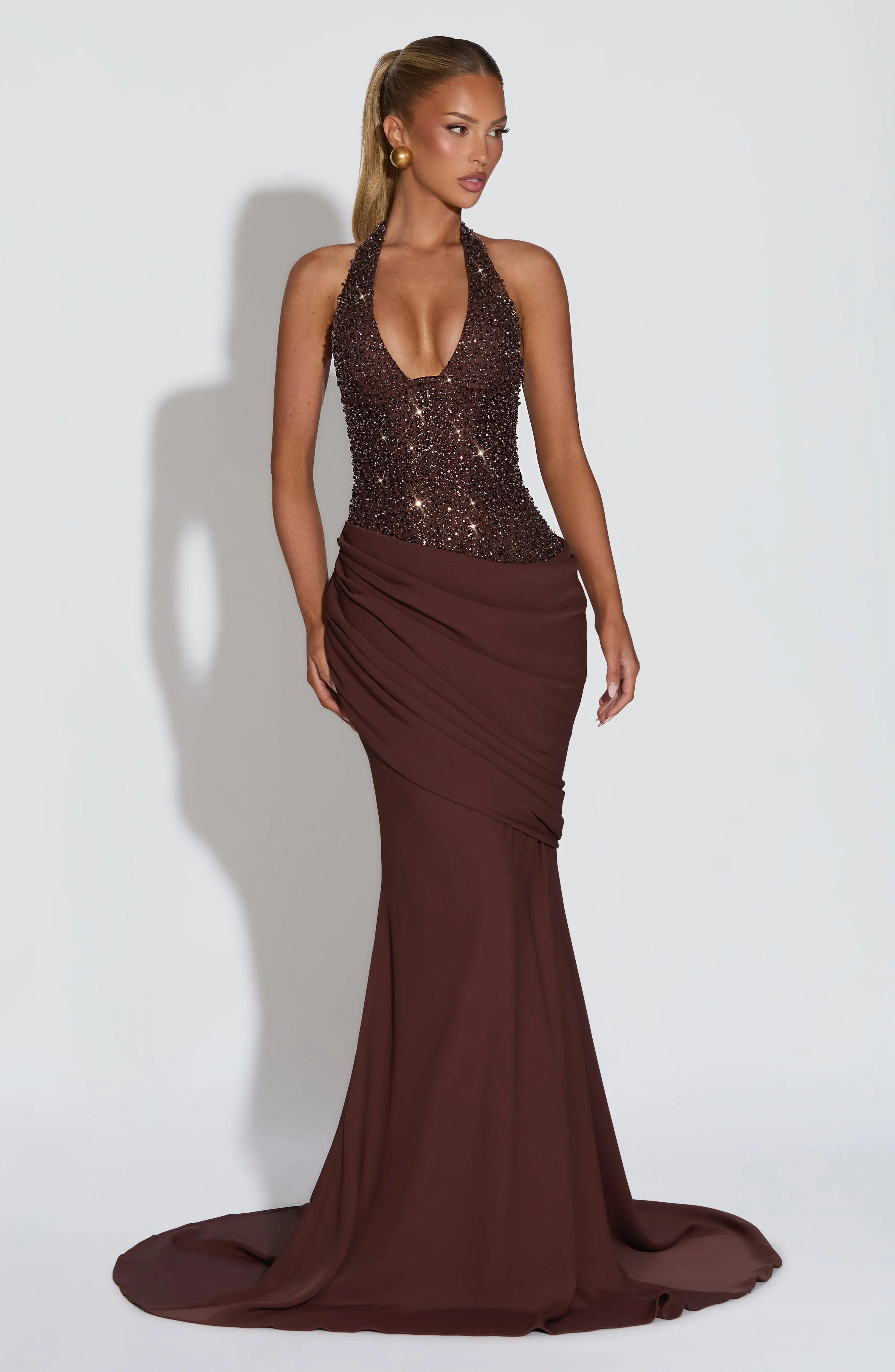 Body-con Sparkle Irregular Draped Evening Dress Women's Long Gown Jovera Joyce