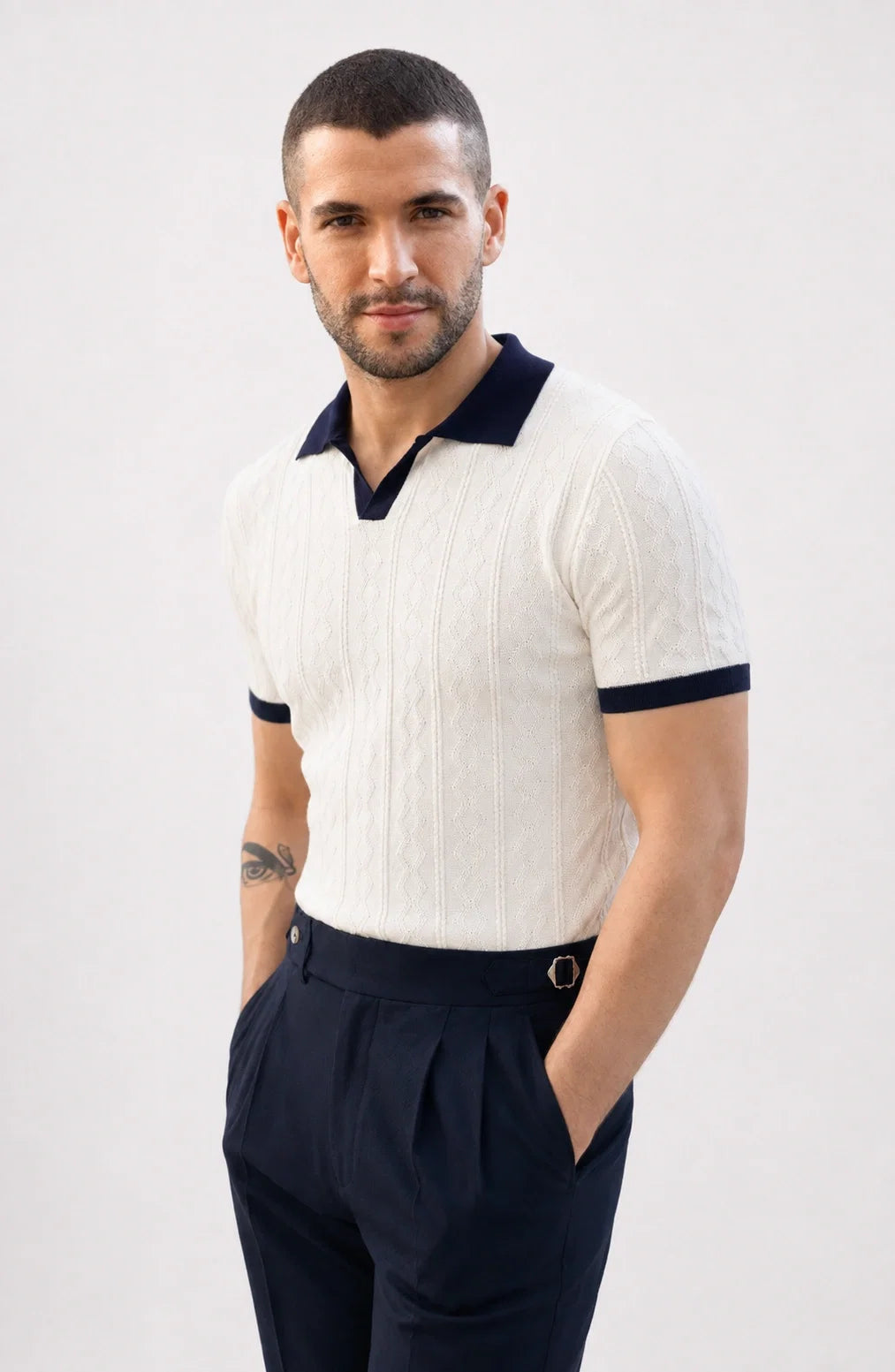 Jovera Joyce Montreux Contrast-Knit Slim Polo