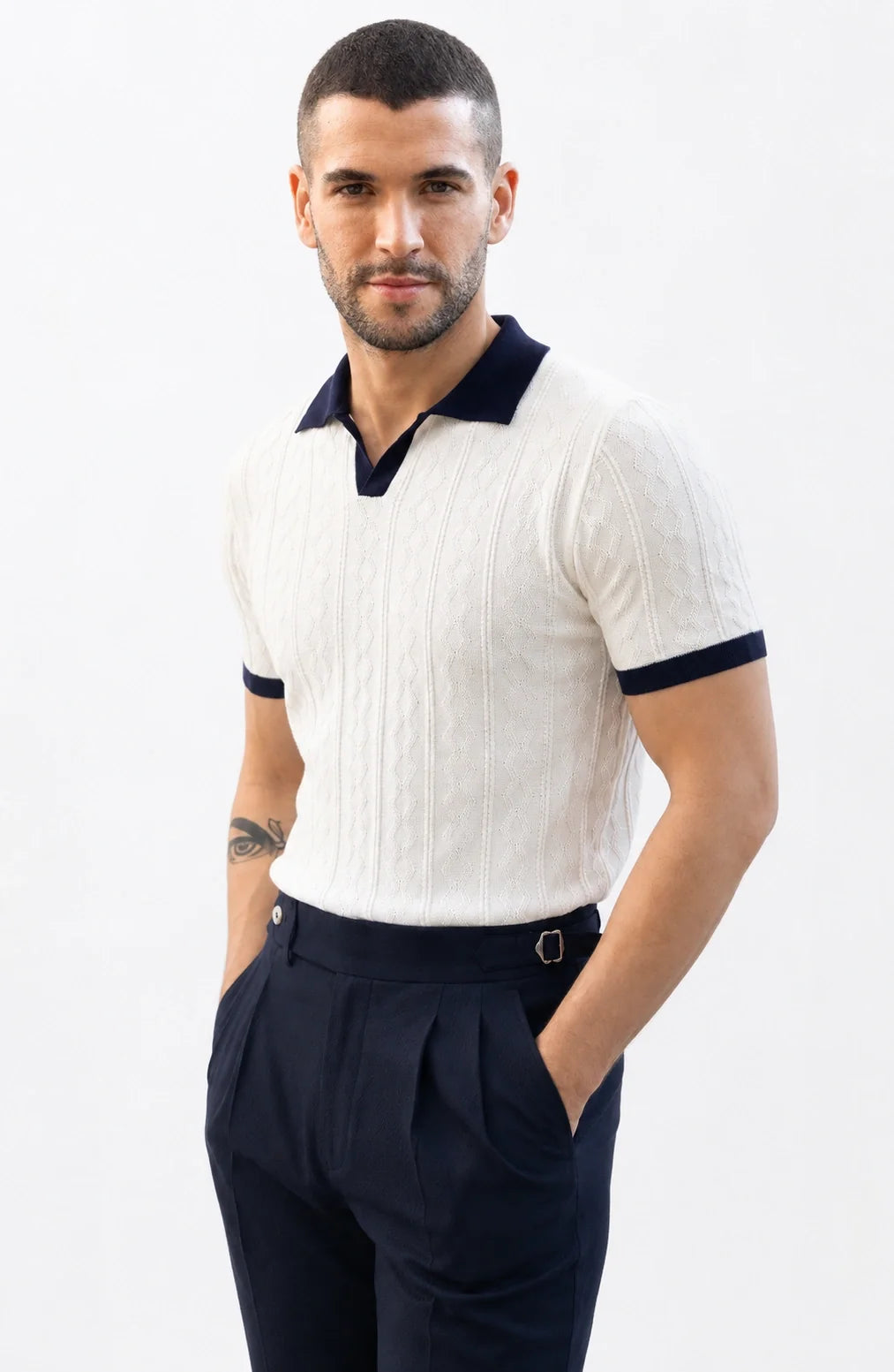 Jovera Joyce Montreux Contrast-Knit Slim Polo