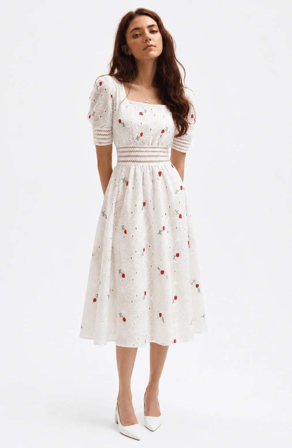 Jovera Joyce Roselle Blanc Embroidered Midi Dress