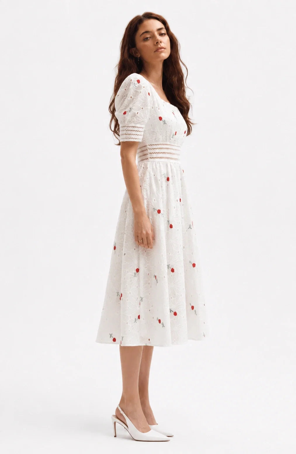 Jovera Joyce Roselle Blanc Embroidered Midi Dress