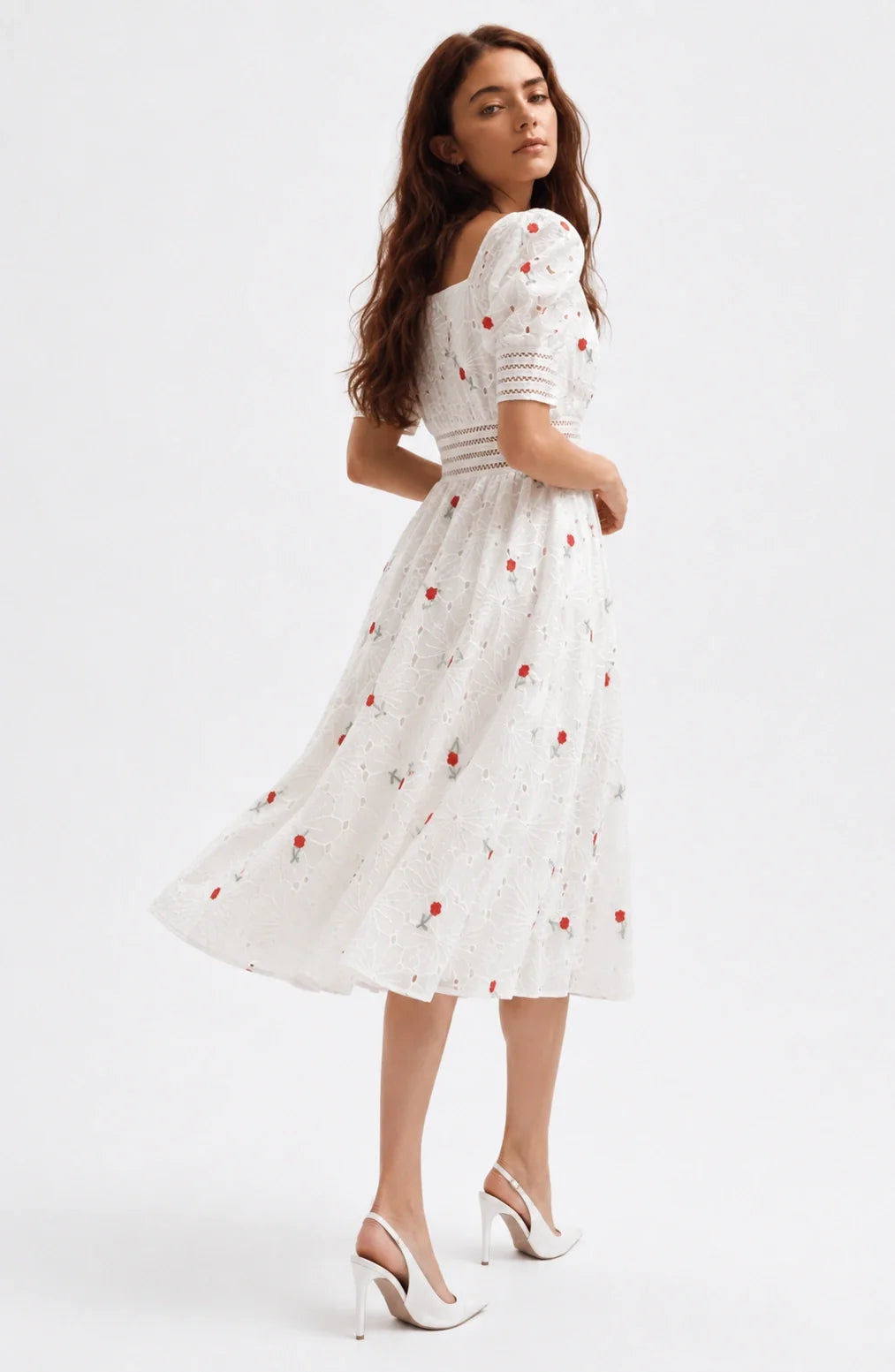 Jovera Joyce Roselle Blanc Embroidered Midi Dress