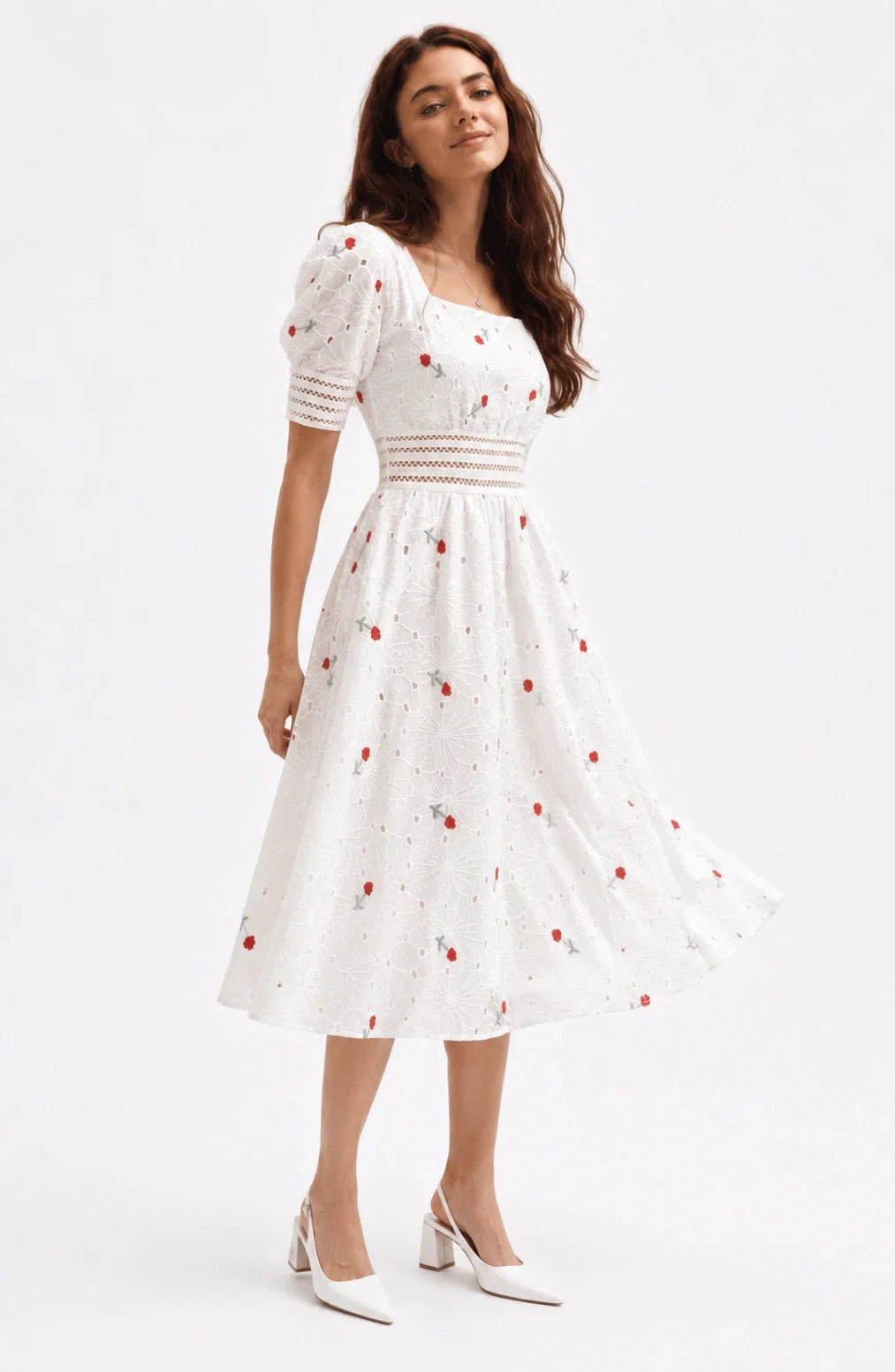 Jovera Joyce Roselle Blanc Embroidered Midi Dress